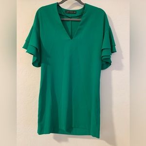 Zara Women’s Kelly Green Mini Dress with Bell Sleeves S